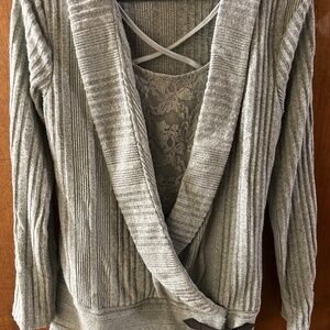 Temu Teal Lace Criss Cross Sweater